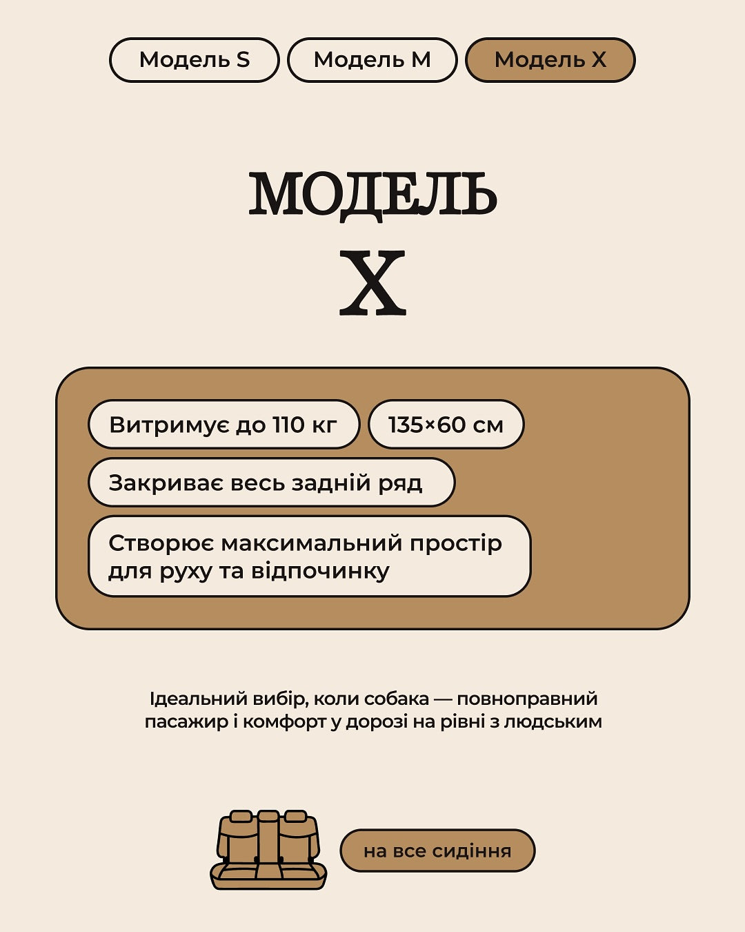 Модель X HeyJune: автогамак до 110 кг, 135×60 см, закриває весь задній ряд